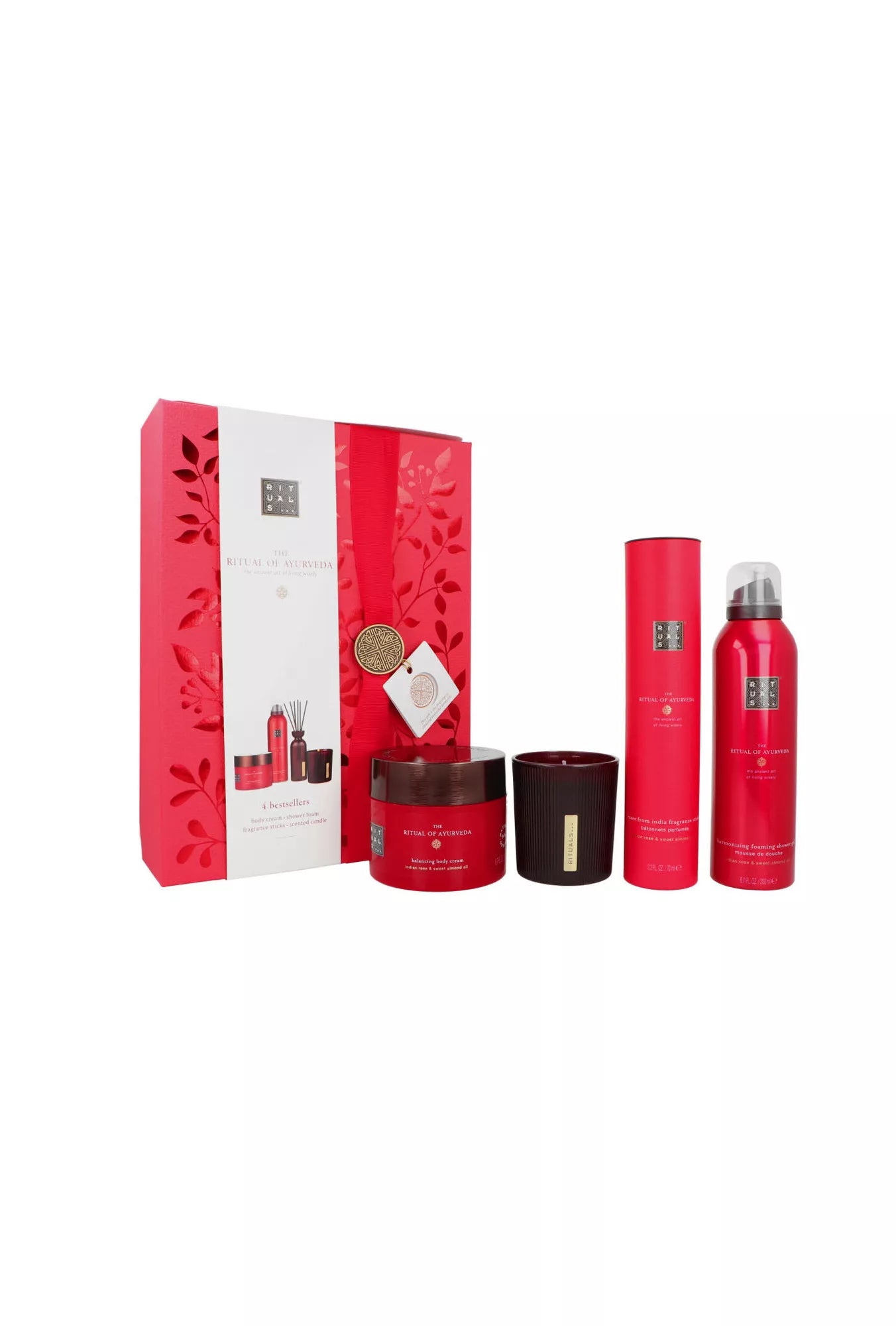 Zestaw Rituals The Ritual Of Ayurveda - Large 2024 Foaming Shower Gel 200ml + Fragrance Sticks 70ml + Body Cream 200ml + Candle 140g