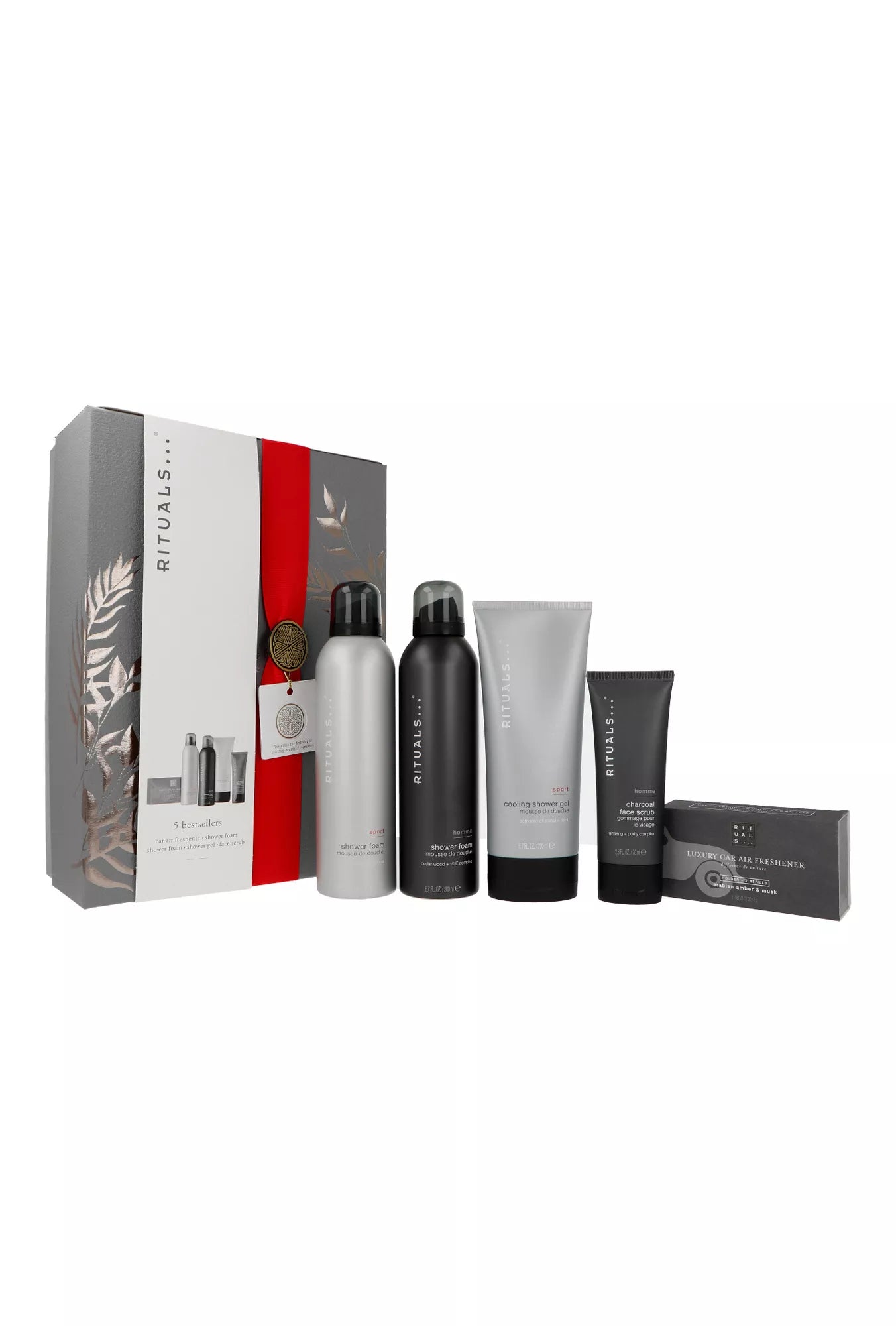 Zestaw Rituals Homme - Large 2024 Foaming Shower Gel 200ml + Sport Foaming Shower Gel 200ml + Sport Shower Gel 200ml + Homme Face Scrub 70ml + Car Air Freshener