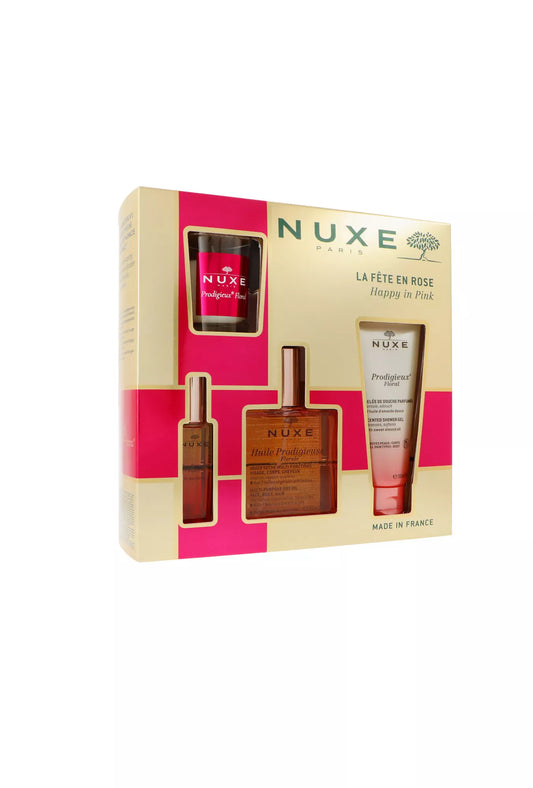 Zestaw Nuxe Happy In Pink Huile Prodigieuse Florale Dry Oil 50ml + Prodigieux Floral Shower Gel 100ml + Prodigieux Floral Le Parfum 15ml + Prodigieux Floral Scented Candle 70g