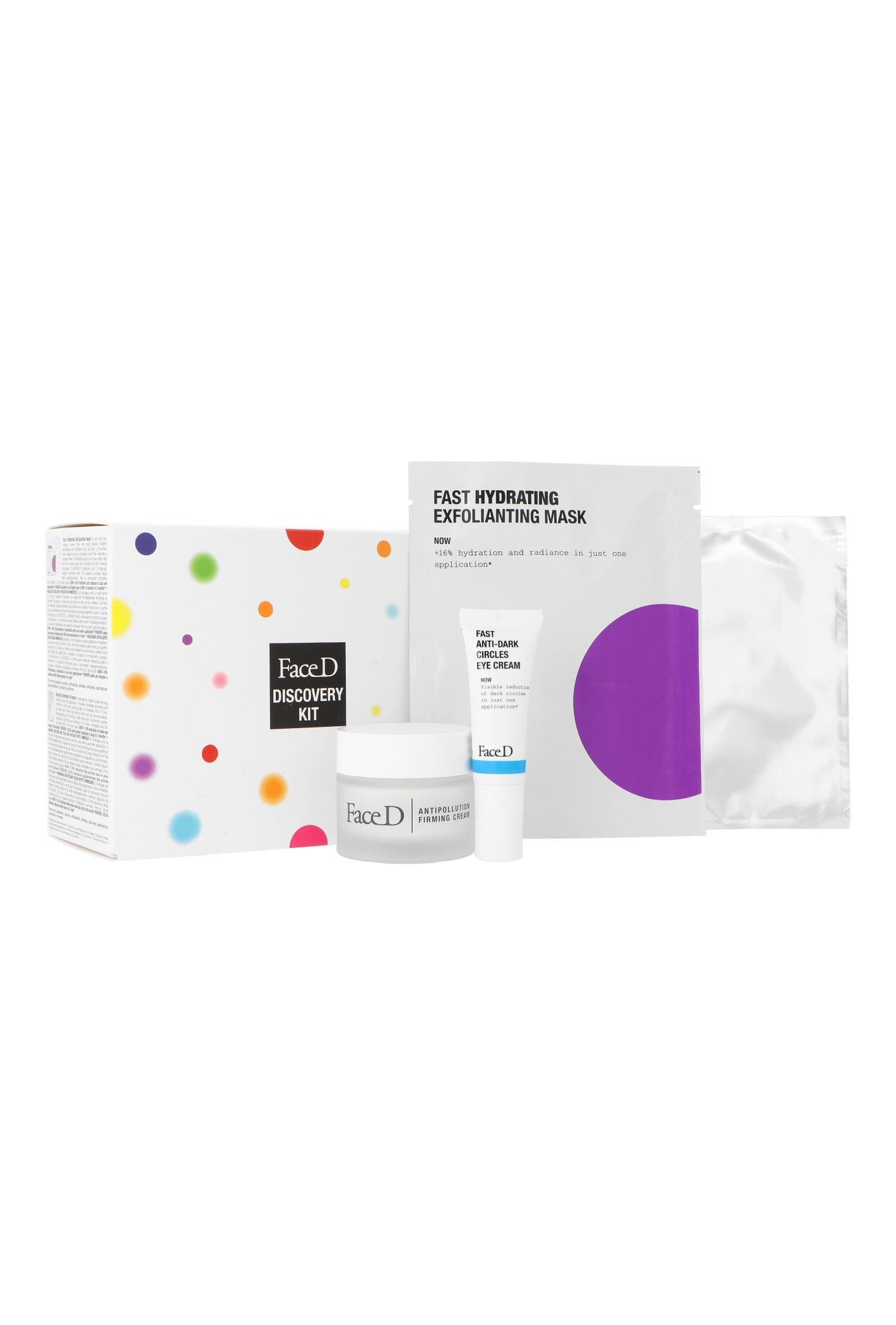 Zestaw Face D Discovery Fast Anti-Dark Circles Eye Cream 7ml + Instant Depuffing Eye Mask + Fast Hydrating Exfoliating Mask + Antipollution Firming Cream 25ml